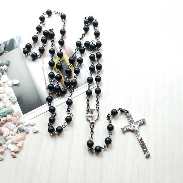 Collier chapelet en onyx noir brossé Olivenorma
