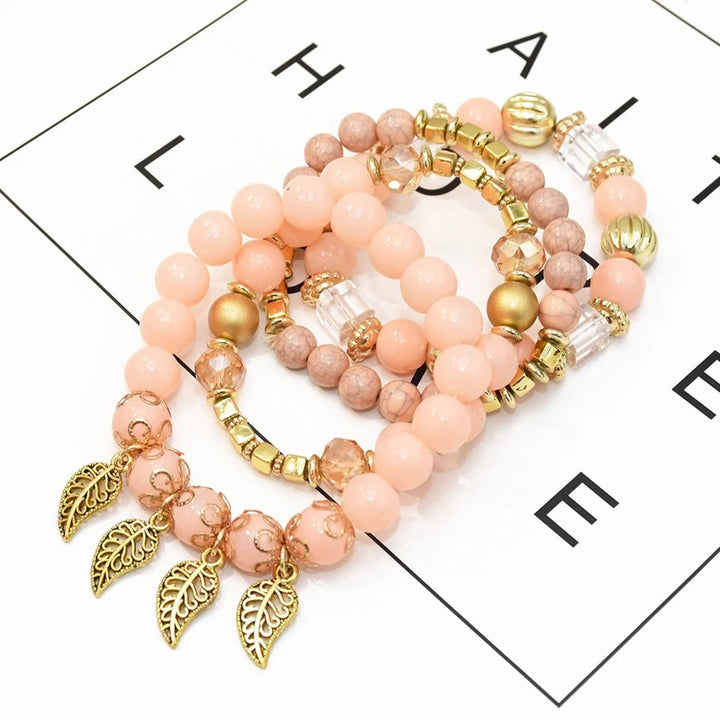 Ensemble de bracelets multicouches avec pendentif en feuille de Bohème Olivenorma