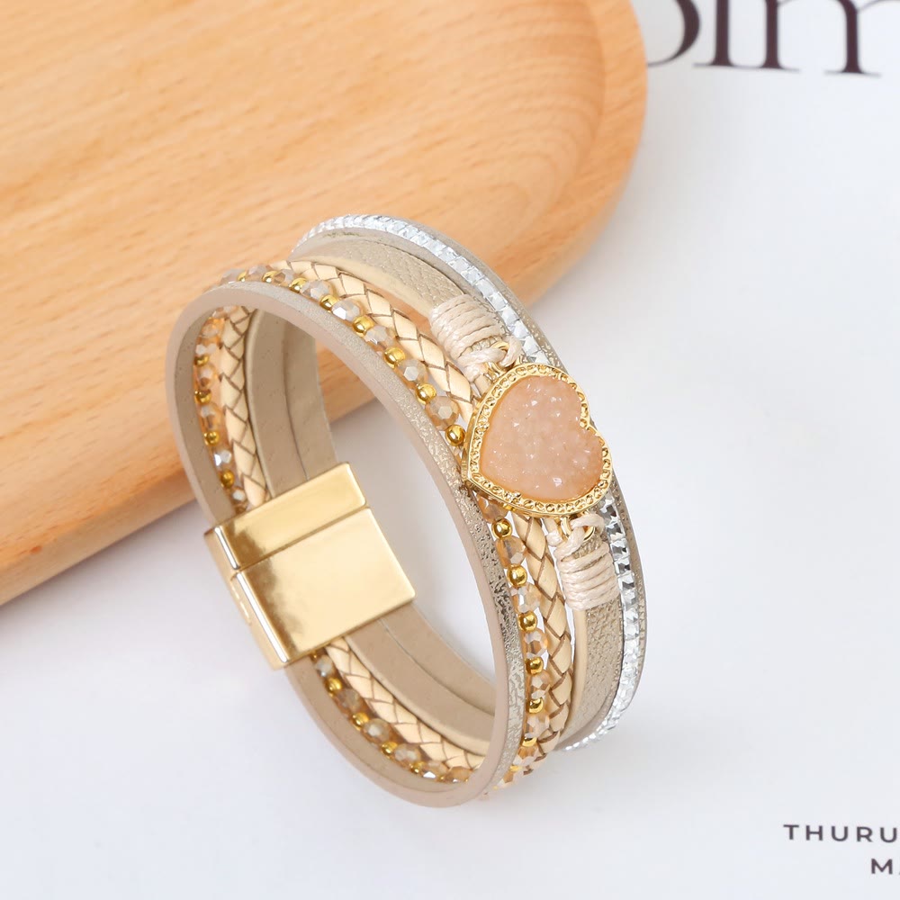 Bracelet en cuir tressé multicouche en forme de cœur Olivenorma