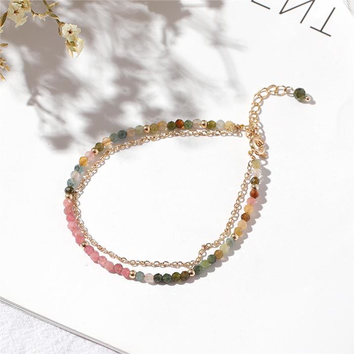 Bracelet double fin en cuivre plaqué or et tourmaline Olivenorma