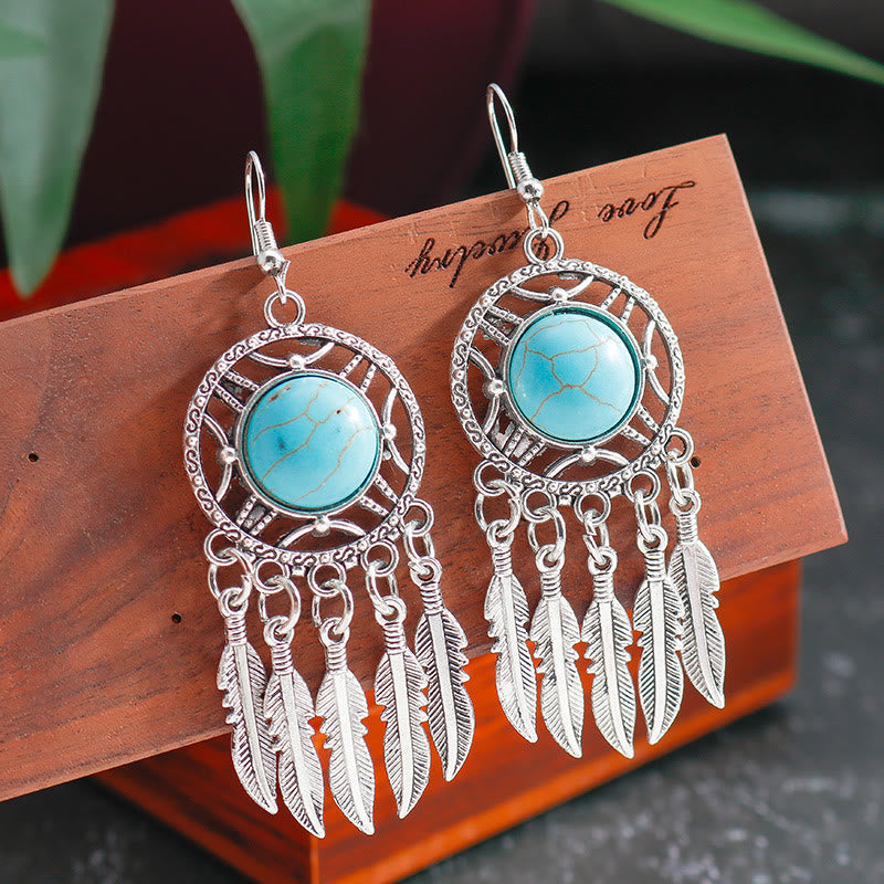 Boucles d'oreilles à pompons en plumes turquoise style bohème Olivenorma - image 3