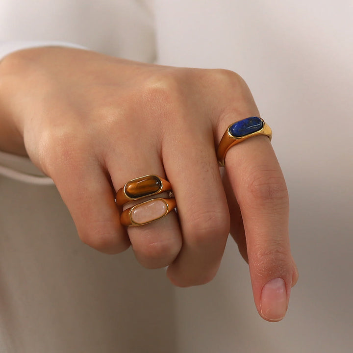 Bague en pierre naturelle ovale couleur or Olivenorma