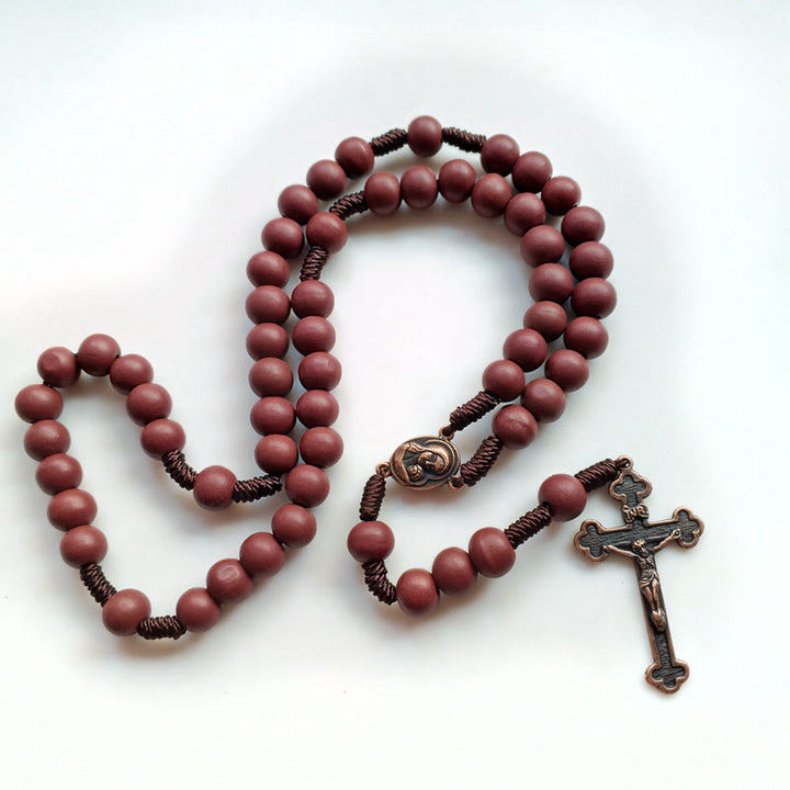 Collier chapelet en perles de bois rouge marron Olivenorma de 10 mm 
