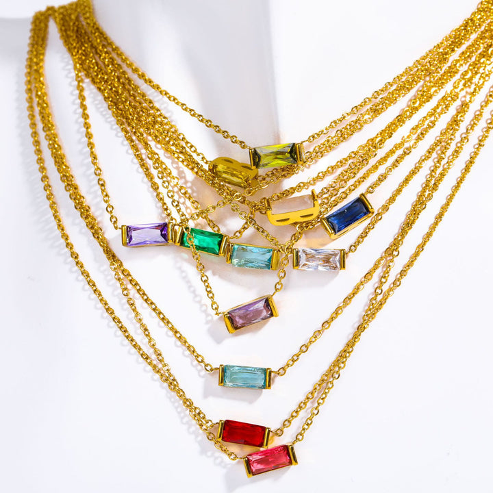 Collier avec pendentif rectangulaire simple Olivenorma en acier inoxydable et pierre de naissance, orné d'une carte cadeau. - image 15