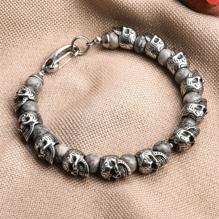Bracelet Olivenorma en acier inoxydable fait main avec œil de tigre naturel
