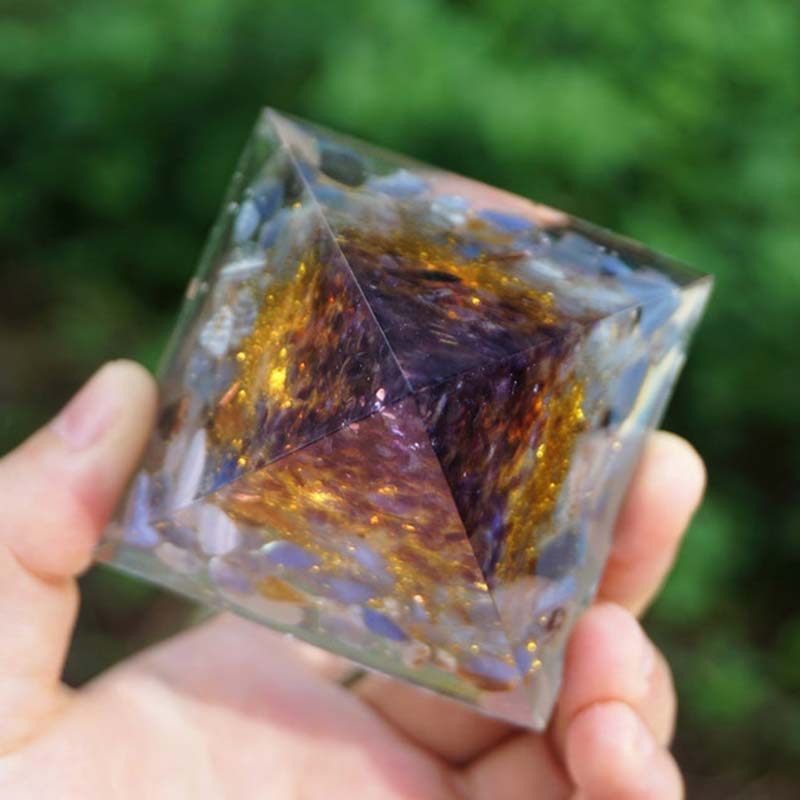 Pyramide d'orgone d'arbre de vie en agate bleue améthyste Olivenorma