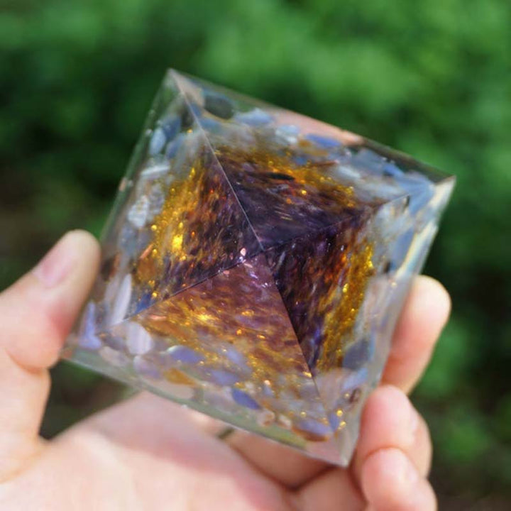 Pyramide d'orgone d'arbre de vie en agate bleue améthyste Olivenorma