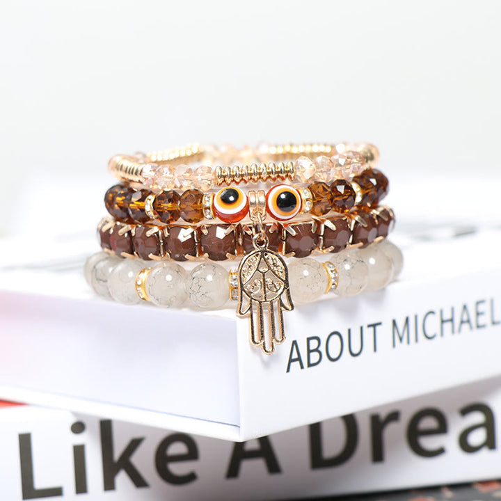 Ensemble de bracelets à quatre rangs de perles Evil Eye Hamsa Olivenorma 