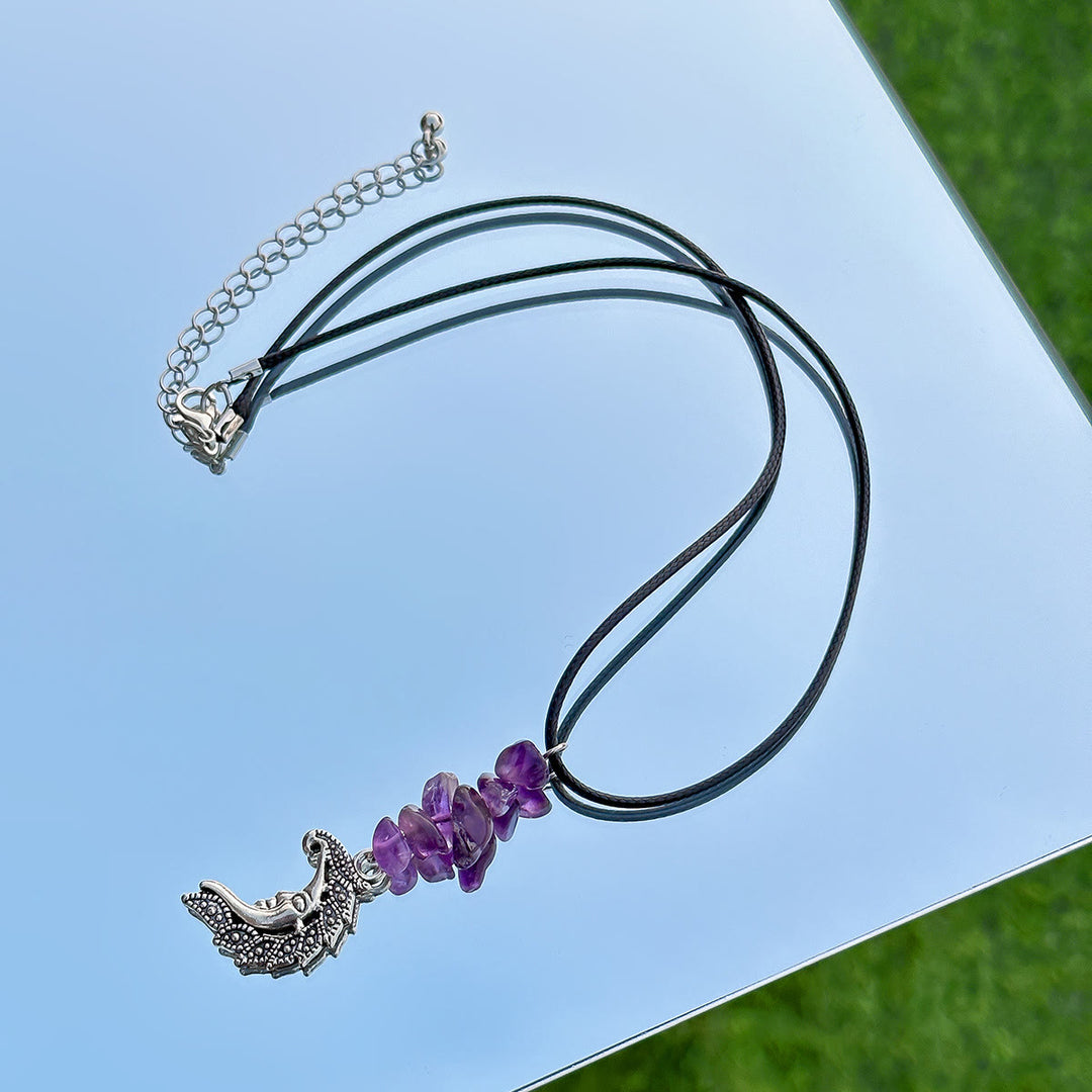 Collier en cuir et fil ciré avec pompon papillon en pierre naturelle Olivenorma