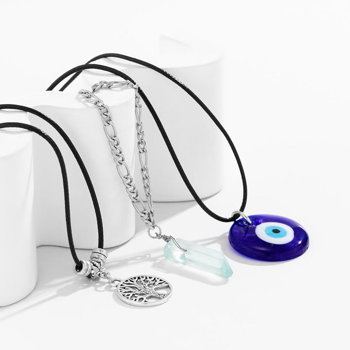 Ensemble de colliers avec pendentif en obsidienne et arbre de vie contre le mauvais œil Olivenorma 