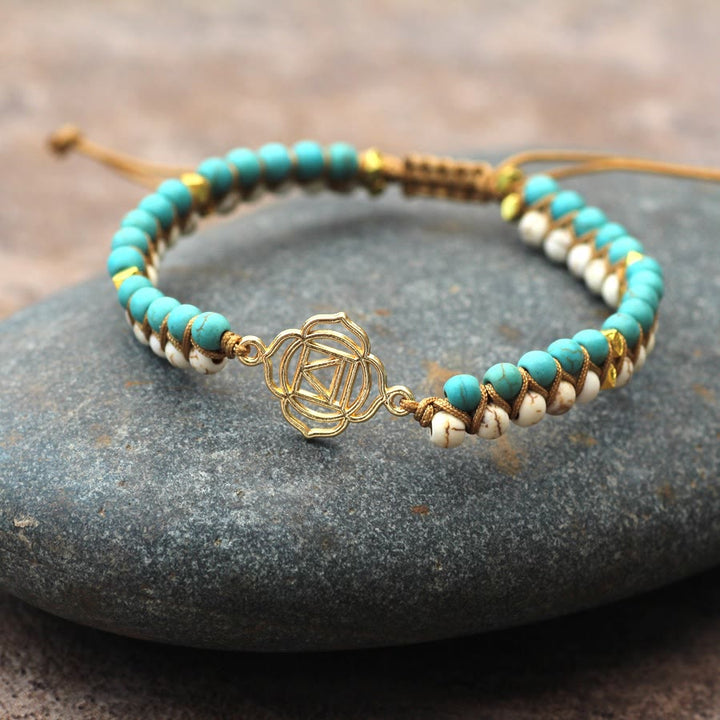Bracelet enroulé double tressé en turquoise et blanc Olivenorma
