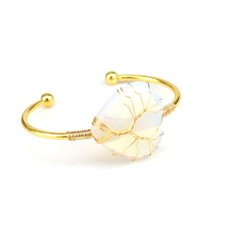 Bracelet en cristal naturel en forme de cœur enveloppé de fil de cuivre doré Olivenorma 