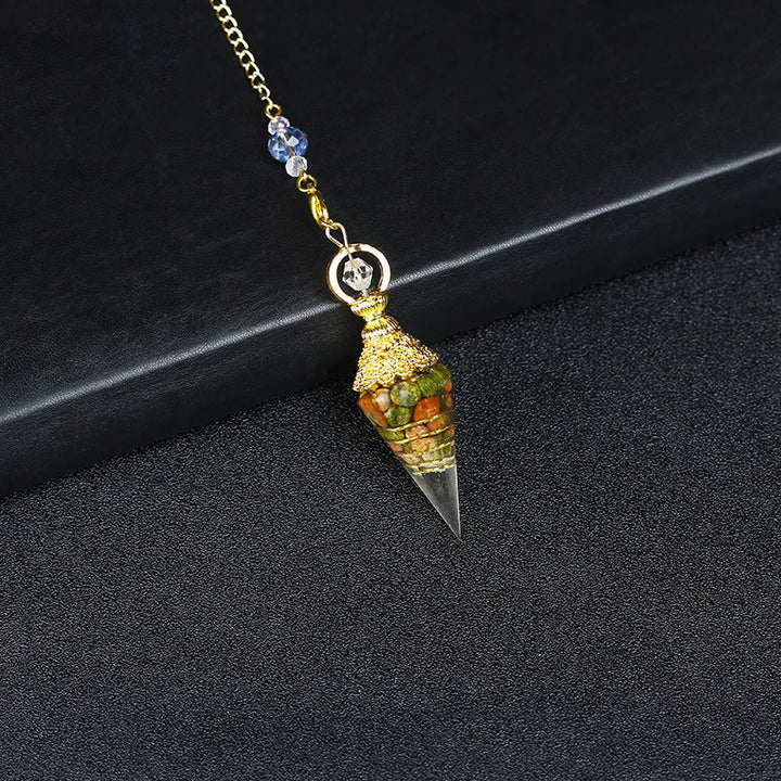 Pendule pyramidal hexagonal en résine cristalline naturelle Olivenorma - Unakite - image 15