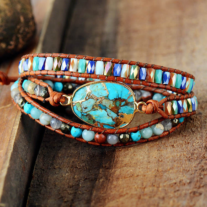 Bracelet en perles de cristal tissées en turquoise ovale Olivenorma