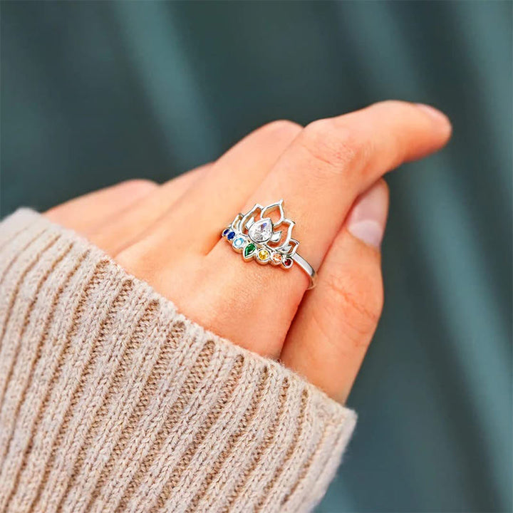 Bague de yoga arc-en-ciel avec lotus Olivenorma et 7 chakras