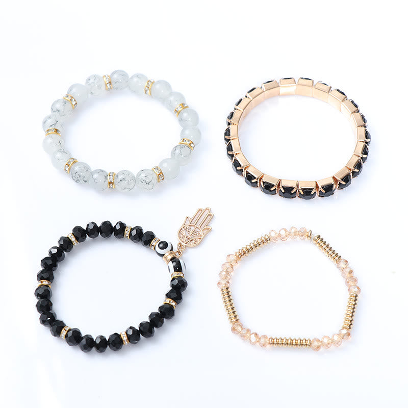 Ensemble de bracelets à quatre rangs de perles Evil Eye Hamsa Olivenorma 