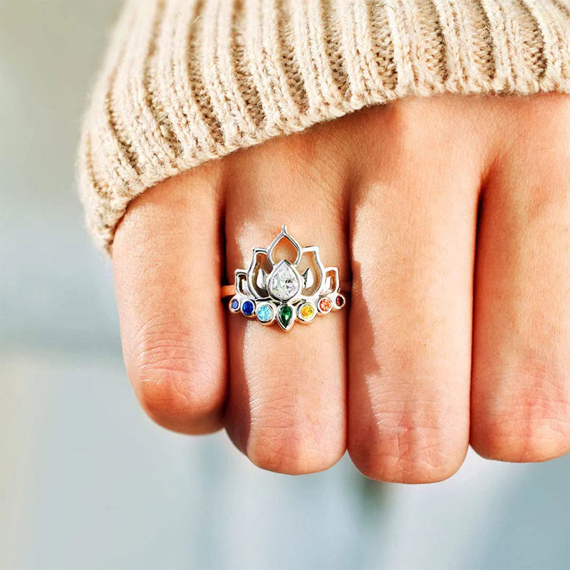 Bague de yoga arc-en-ciel avec lotus Olivenorma et 7 chakras