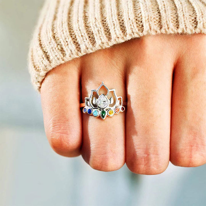 Bague de yoga arc-en-ciel avec lotus Olivenorma et 7 chakras