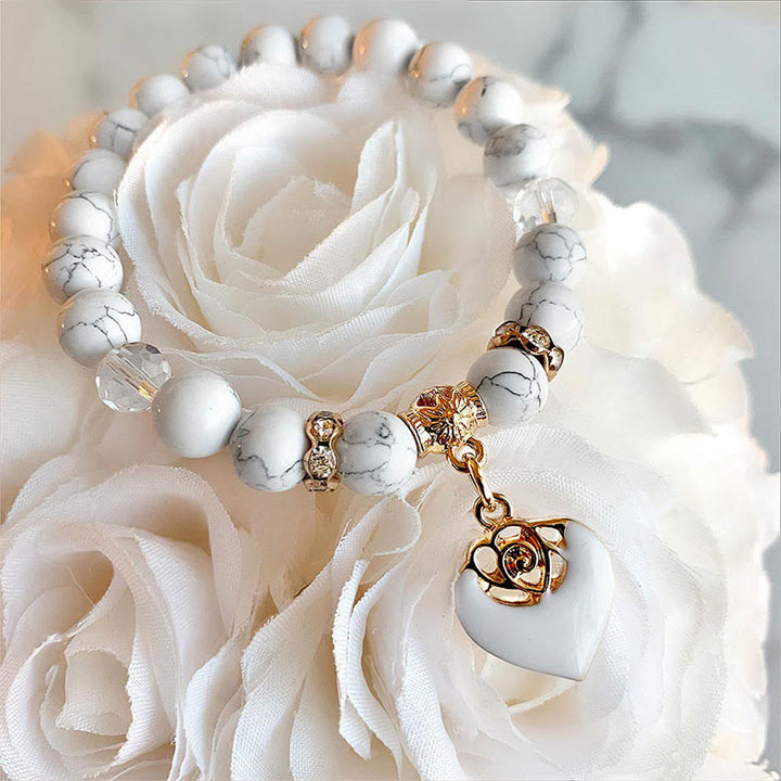 Bracelet en perles turquoise et rose blanche Olivenorma