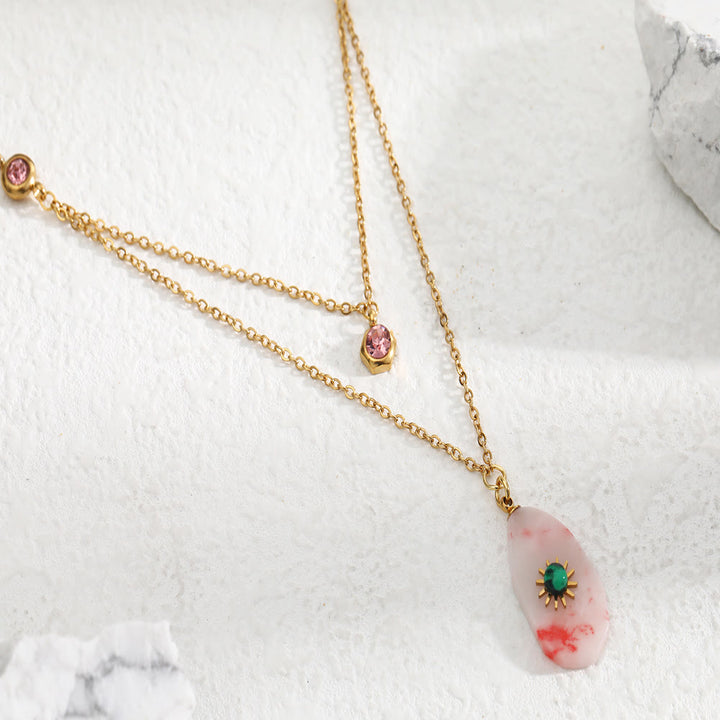 Collier à double panneau en zircone rhodochrosite Olivenorma