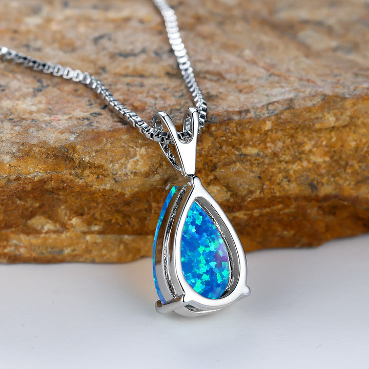 Collier simple avec pendentif en forme de goutte d'eau en opale synthétique Olivenorma