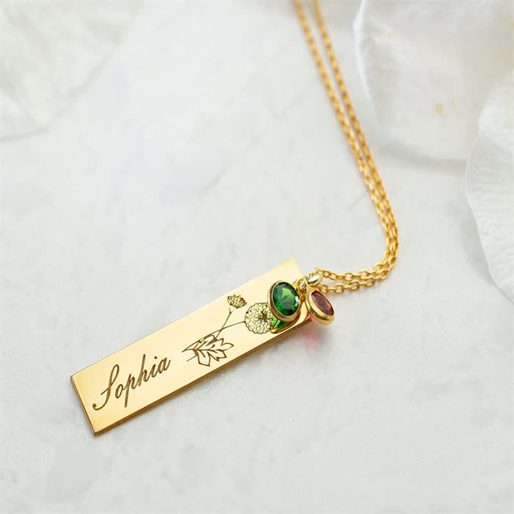 Collier de bijoux personnalisé avec fleur de naissance et pierre de naissance Olivenorma avec nom