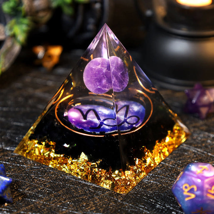 Boule d'améthyste Olivenorma Gravier d'obsidienne Zodiac Capricorne Pyramide d'orgone 