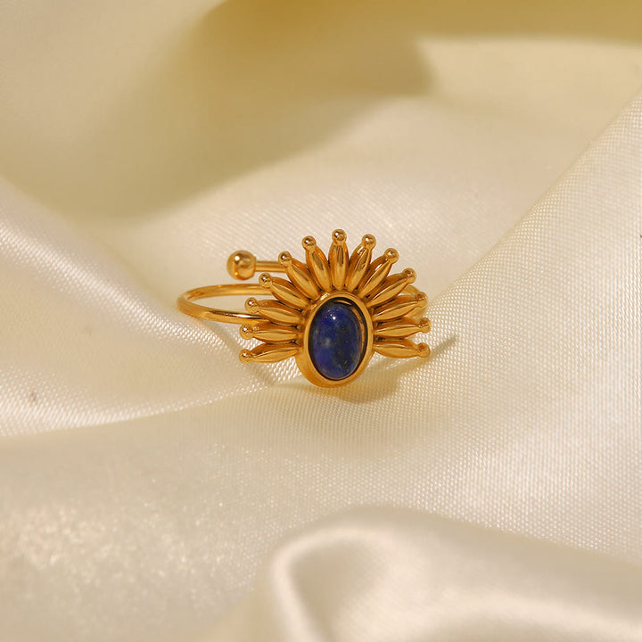 Bague en acier inoxydable plaqué or 18 carats avec lapis-lazuli Olivenorma