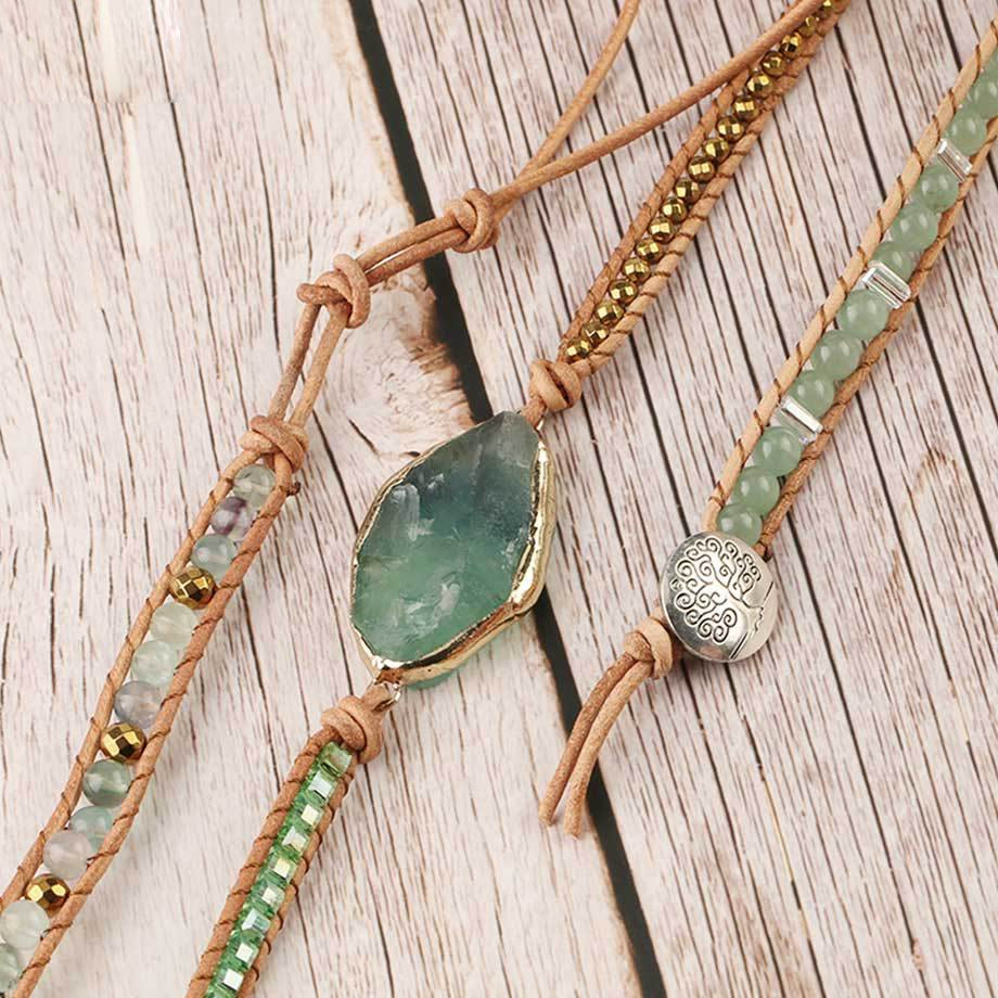 Bracelet tressé en perles de préhnite avec accessoires en fluorite verte Olivenorma