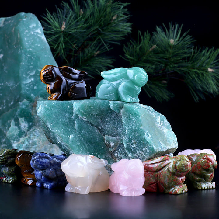 Décoration en pierre précieuse sculptée en forme de lapin avec 12 signes du zodiaque en cristal Olivenorma 