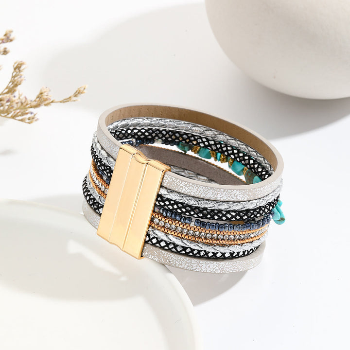 Bracelet large en cuir turquoise irrégulier Olivenorma