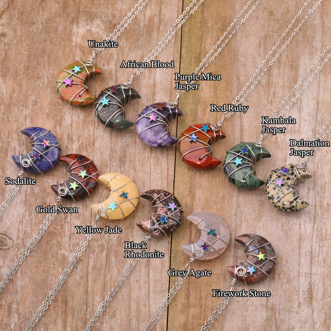 Collier étoile enveloppé de fil de lune en cristal de quartz Olivenorma