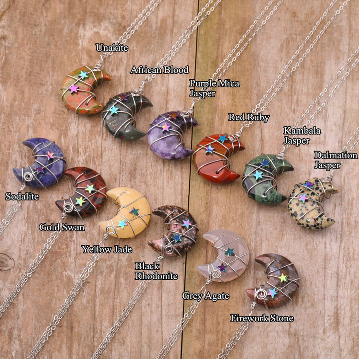Collier étoile enveloppé de fil de lune en cristal de quartz Olivenorma