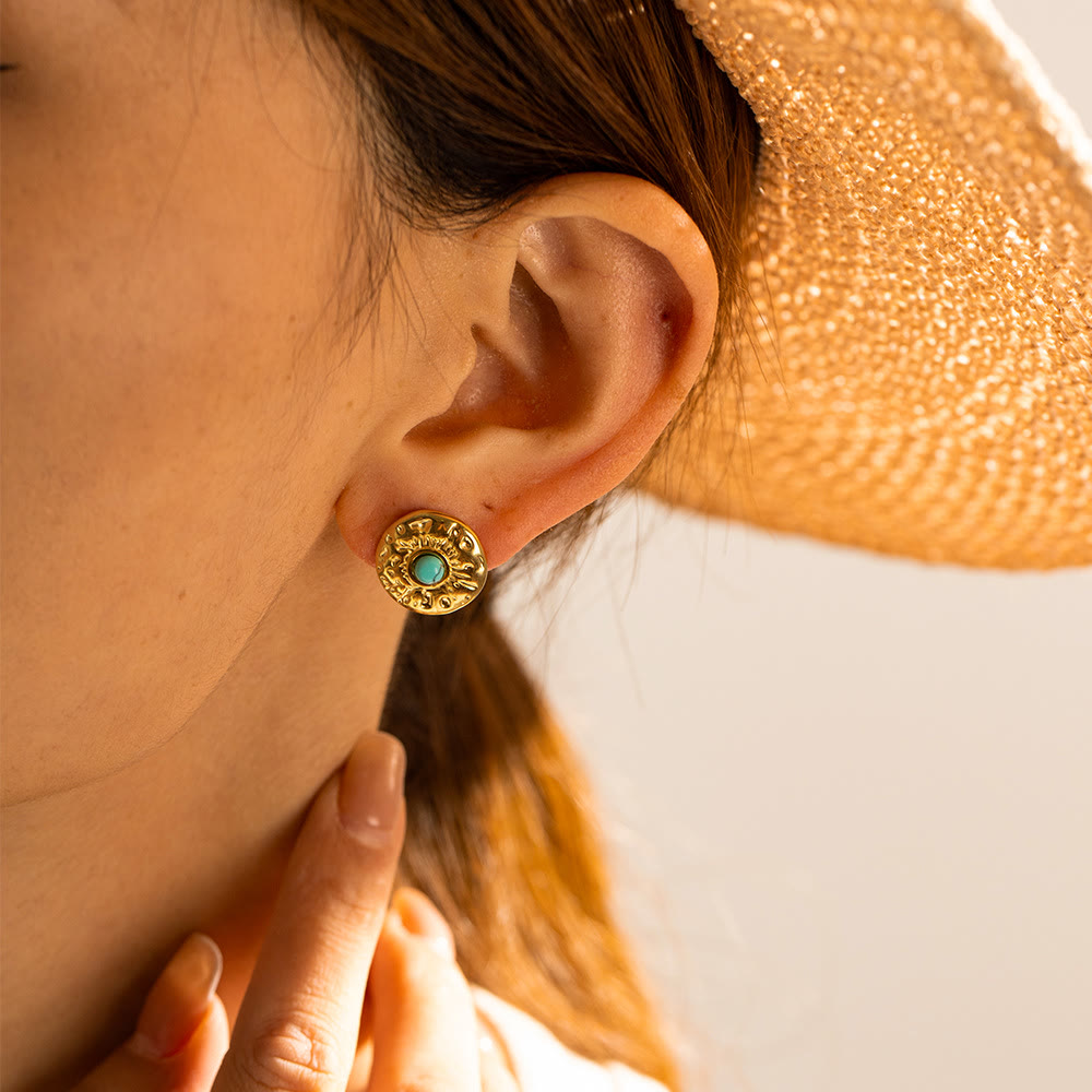 Boucles d'oreilles Olivenorma en acier titane doré et sodalite turquoise