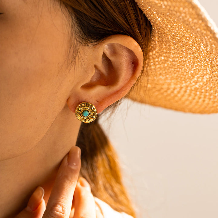 Boucles d'oreilles Olivenorma en acier titane doré et sodalite turquoise