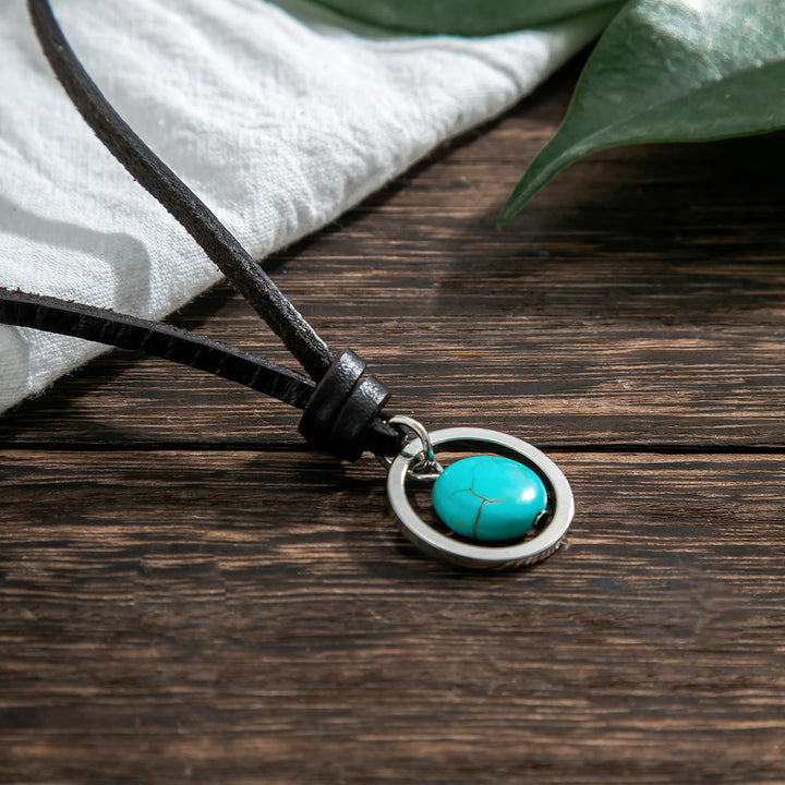 Collier en cuir turquoise avec bague en argent Olivenorma 