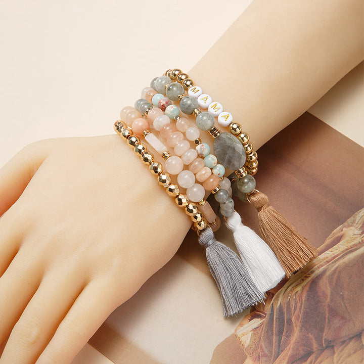 Olivenorma Lot de 6 bracelets en cristal naturel gravés