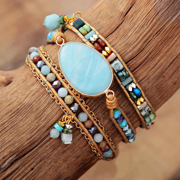 Bracelet en cuir tressé à la main en amazonite naturelle