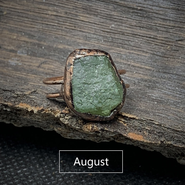 Bague ajustable en pierre brute irrégulière naturelle Olivenorma avec douze pierres de naissance