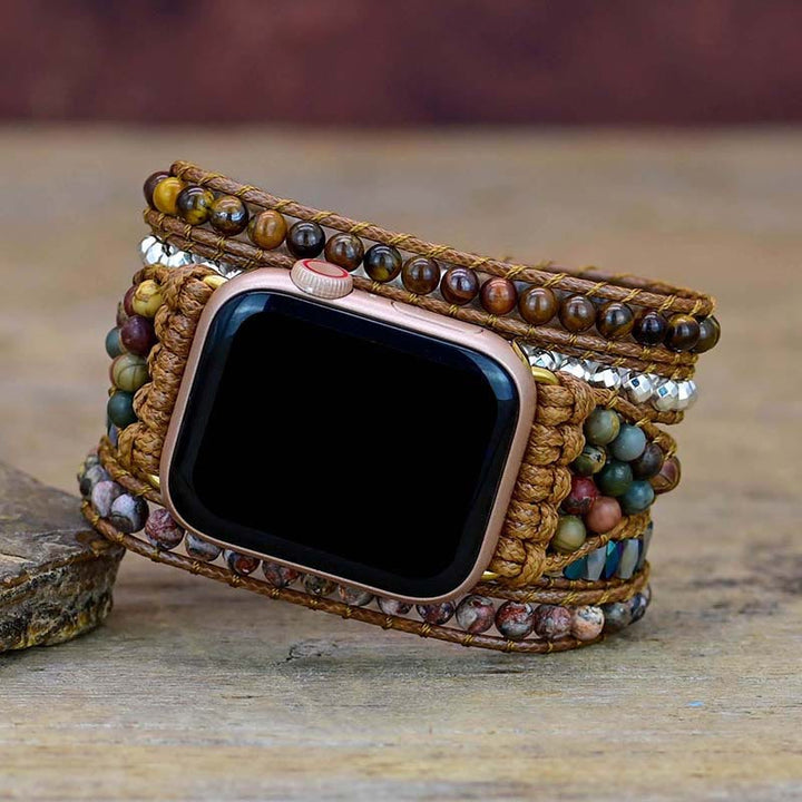 Bracelet enveloppant pour Apple Watch en agate d'Inde œil de tigre Olivenorma