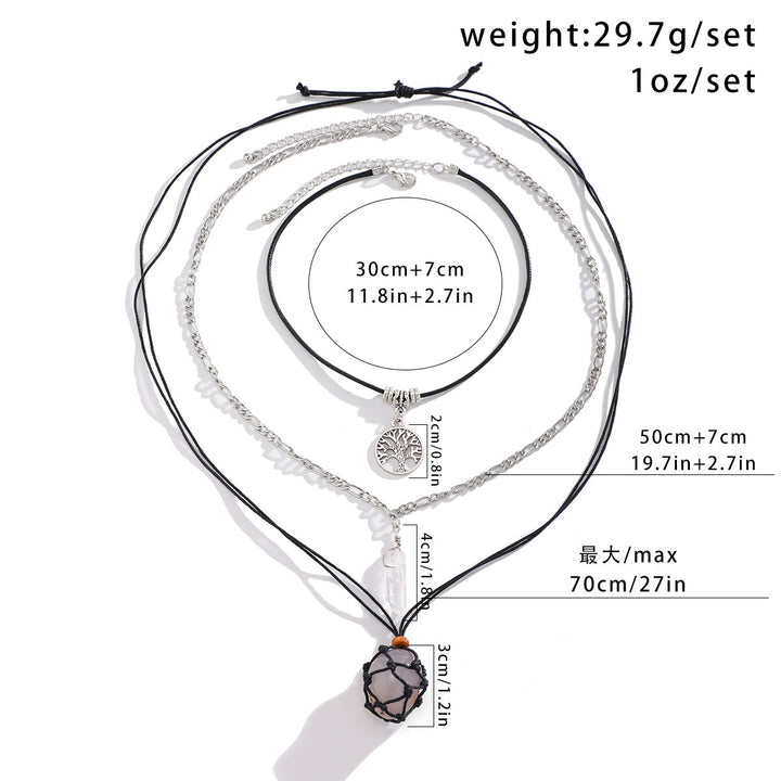 Ensemble de colliers avec pendentif en obsidienne et arbre de vie contre le mauvais œil Olivenorma 