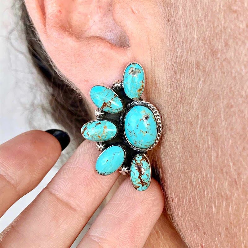 Boucles d'oreilles Olivenorma style bohème vintage avec pierres naturelles turquoise 
