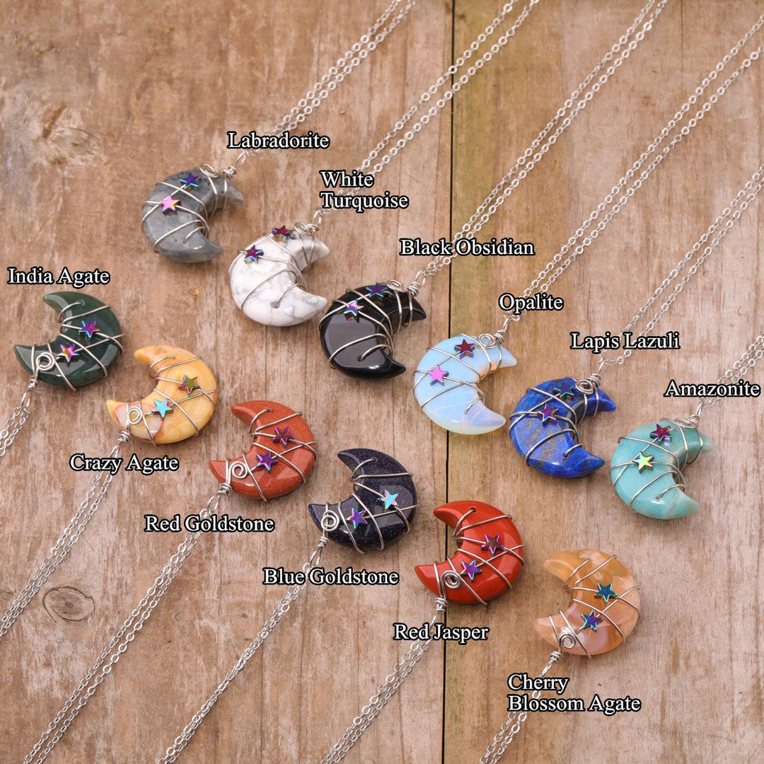 Collier étoile enveloppé de fil de lune en cristal de quartz Olivenorma