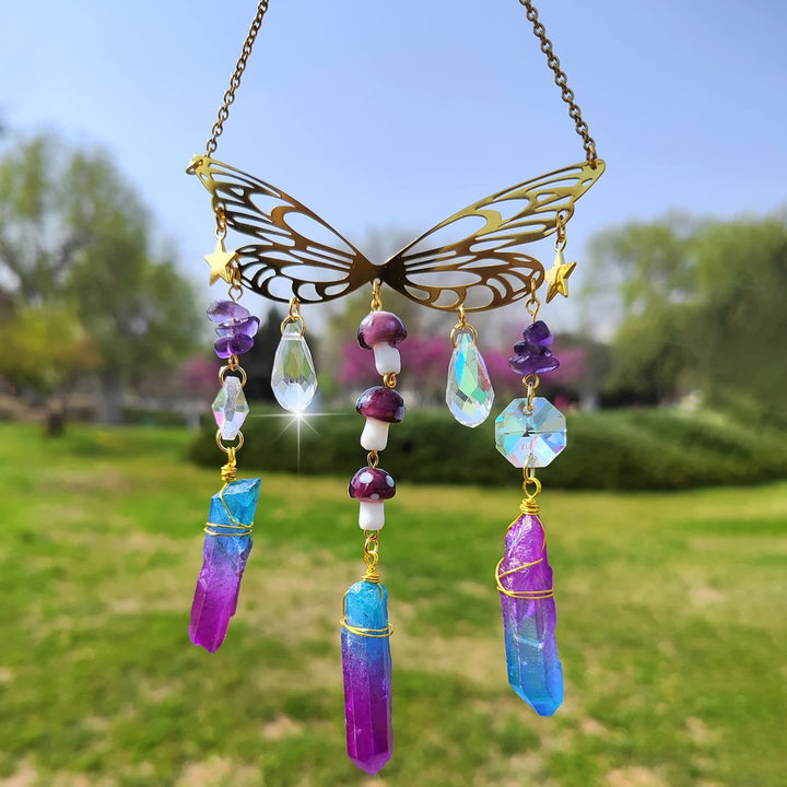 Carillon éolien attrape-soleil en forme d'ailes de papillon en cristal Olivenorma 