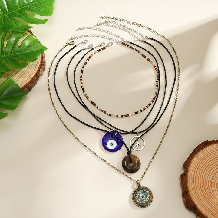 Ensemble de colliers avec pendentif en pierre naturelle Arbre de vie et mauvais œil Olivenorma 