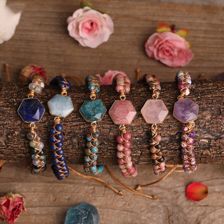 Bracelet tressé en perles hexagonales en cristal brut Olivenorma