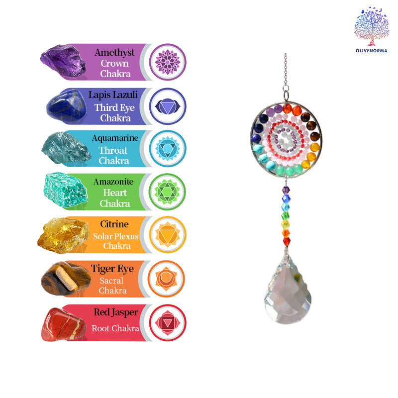 Carillon éolien chakra fait main avec attrape-soleil en cristal Olivenorma