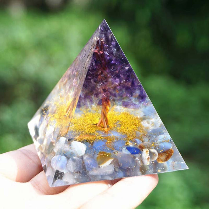 Pyramide d'orgone d'arbre de vie en agate bleue améthyste Olivenorma