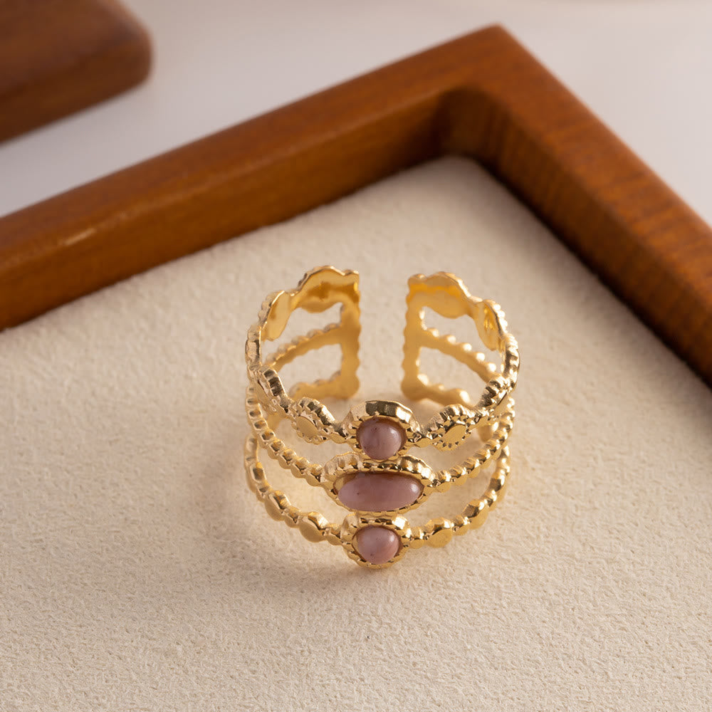 Bague ouverte vintage française à trois canapés avec rhodochrosite Olivenorma 