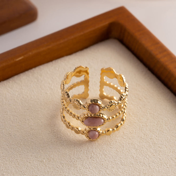 Bague ouverte vintage française à trois canapés avec rhodochrosite Olivenorma 